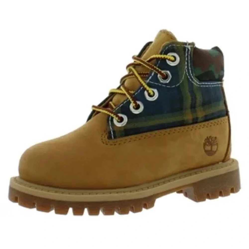 Timberland Heritage 6-Inch Waterproof Camo Plaid Leather Toddler Boots.